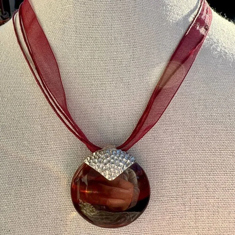 Vintage Whitney Kelly Large Red Tiger Eye & Sterling Pendant Necklace